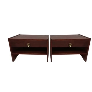 Rosewood & Brass Nightstands, 1950s, Set of 2 For Sale