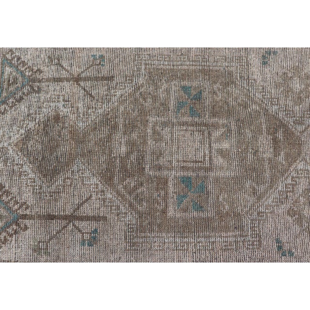 Long Vintage Turkish Oushak Runner With Soft Taupe, Sand, and Pale Teal For Sale - Image 13 of 14