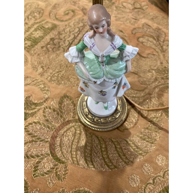 Early 20th Century Pair of Vintage Porcelain Figurine Lamps – Rococo Style – Lady & Gentleman – 12” For Sale - Image 5 of 16