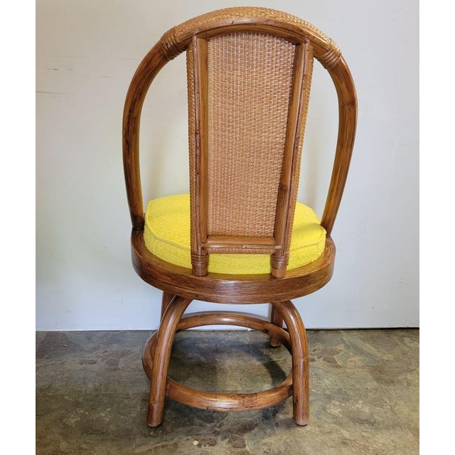 Organic Modern Rattan Dining Set With Four Swivel Chairs and Glass Top Table For Sale - Image 9 of 14