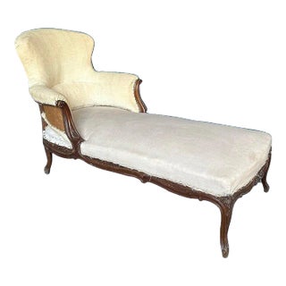 French 19th C. Chaise Longue With Carved Fruitwood Frame For Sale