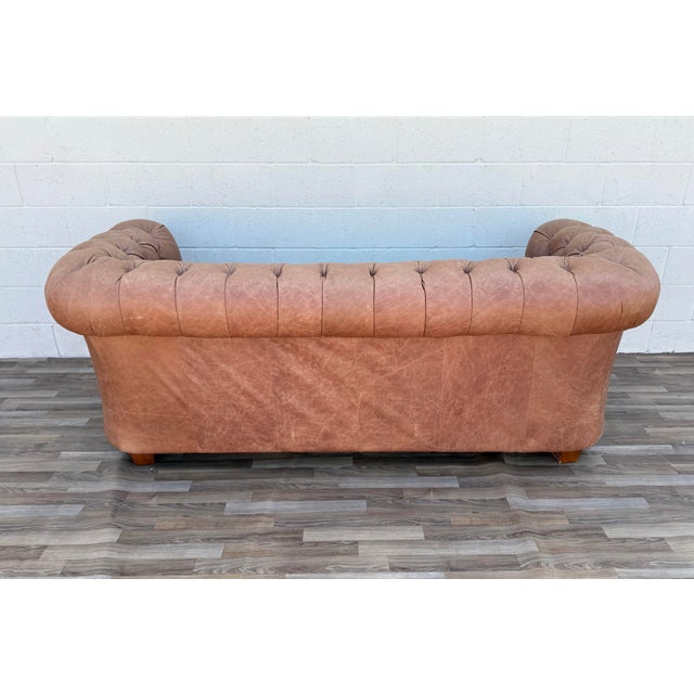 Vintage Distressed Leather Chesterfield Sofa | Made in Canada | Camel Brown | Circa 1990s For Sale - Image 12 of 18