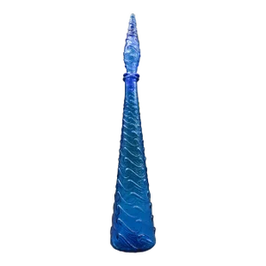 Mid 20th Century Empoli Italian Vintage Mid-Century Modern Blue Wave Art Glass Decanter Genie Bottle
