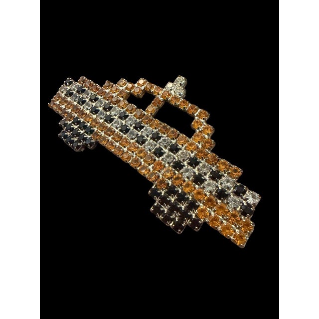 Bauer Vintage 80s Dorothy Bauer Rhinestone Yellow Taxi Cab Brooch Pin For Sale - Image 4 of 6