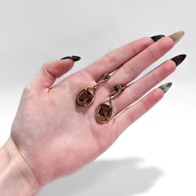 Mid-Century Modern Pair of Ronald H Pearson Modernist 14k Forged Gold & Topaz Earrings For Sale - Image 3 of 13