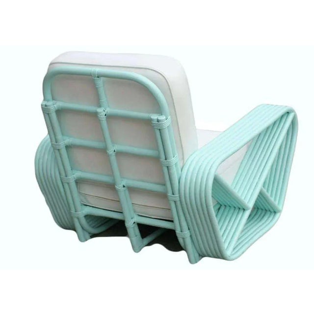 1930s 1930s Restored Pair of Teal Square Pretzel Stacked Rattan Lounge Chairs in Style of Frankl For Sale - Image 5 of 6
