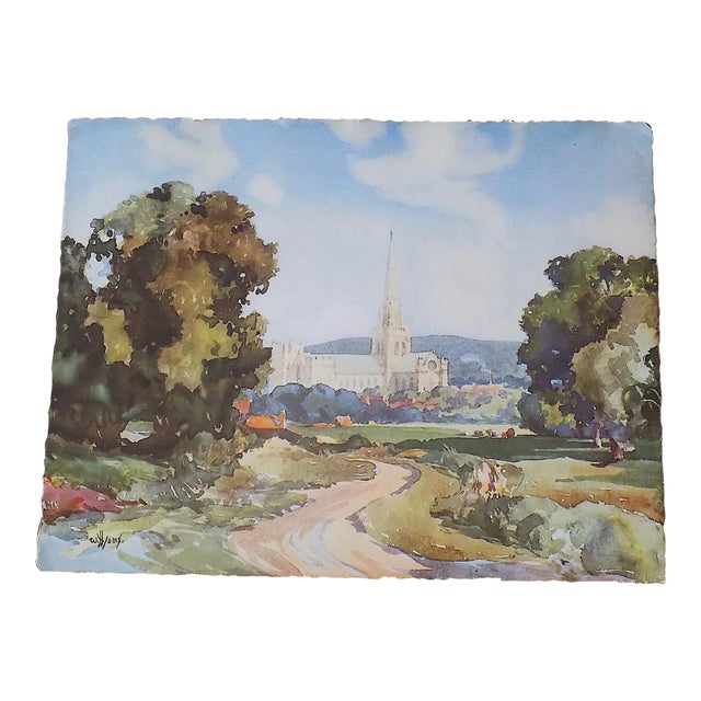 Large Vintage Landscape Lithograph of Chichester, England After Listed British Artist W. Hyams For Sale