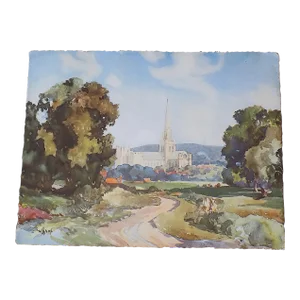 Large Vintage Landscape Lithograph of Chichester, England After Listed British Artist W. Hyams