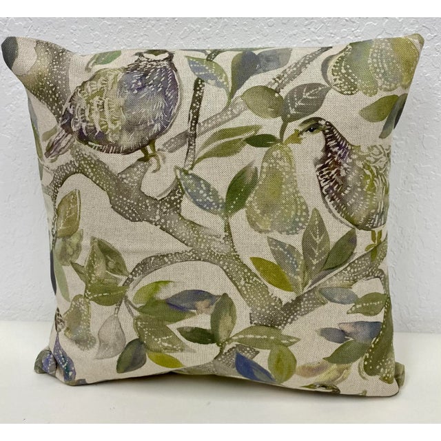 16" Square Pillow Decorated With Festive Partridges in Pear Trees - Made in U K For Sale - Image 10 of 10