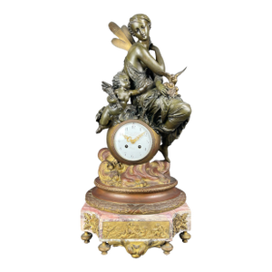 19th Century Gilt & Patinated Bronze Mounted on Marble Clock by Leroy