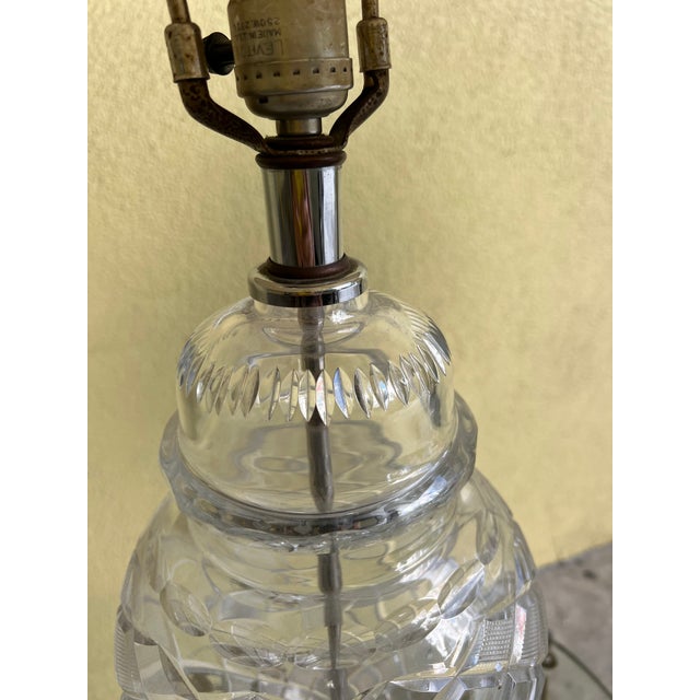 1960s Waterford Style Cut Crystal Table Lamps With Shades, Chrome Bases, Ireland Attributed - a Pair For Sale - Image 9 of 13