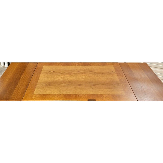 Mid-Century Modern Vintage Cross-Banded Solid Oak Extendable Dining Table For Sale - Image 3 of 6