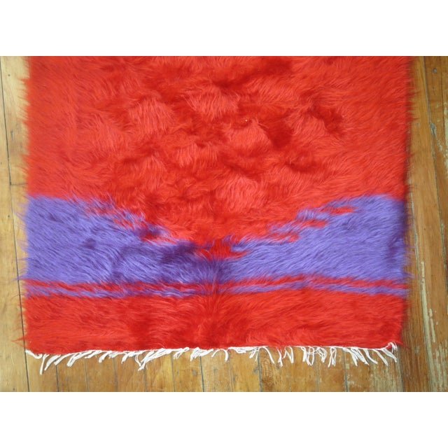 Early 21st Century Red Purple Vintage Mohair Throw Rug For Sale - Image 5 of 6