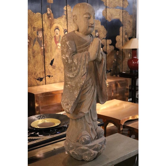 Wooden Monk Sculpture | Chairish
