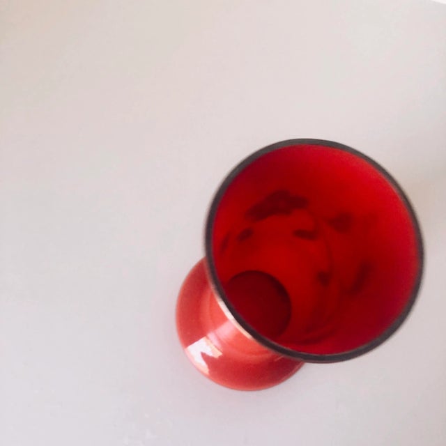 Vintage Red Glass,Silver Overlay Floral Design Vase For Sale - Image 4 of 6