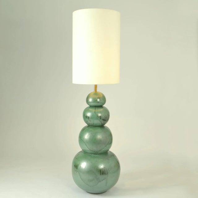 Large Seagreen Ceramic Floor Lamps attributed to Kaiser Leuchten, 1980s, Set of 2 For Sale - Image 3 of 11