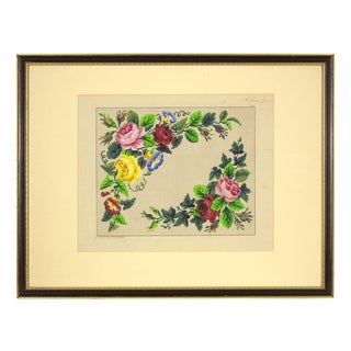 Berlin Woolwork Handpainted Floral Design, Mid-19th Century, Gouache For Sale
