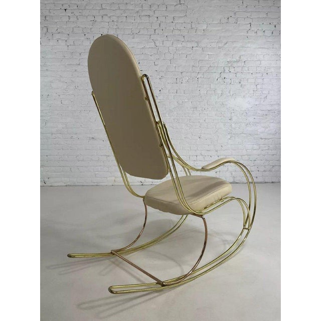 Italian Rocking Chair in Brass and Beige Skaï, 1950s For Sale - Image 3 of 13