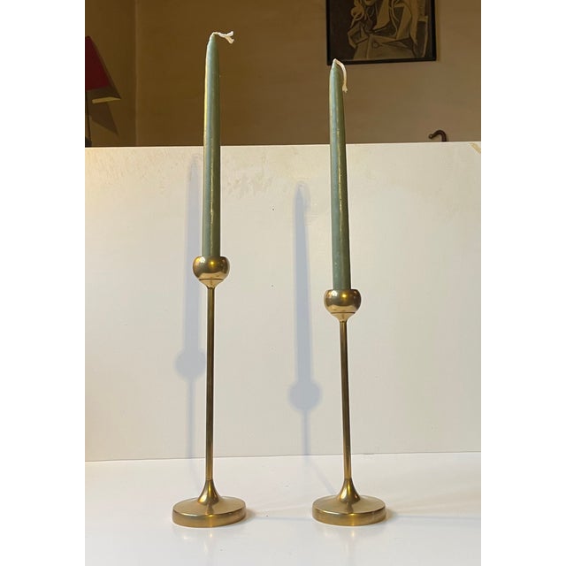 1960s Scandinavian Modern Tulip Candlesticks in Brass, 1960s, Set of 2 For Sale - Image 5 of 8