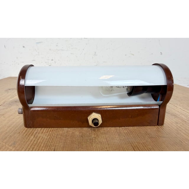 Industrial Brown Bakelite Wall Light with Milk Glass Shade from Elektrosvit, 1950s For Sale - Image 10 of 14