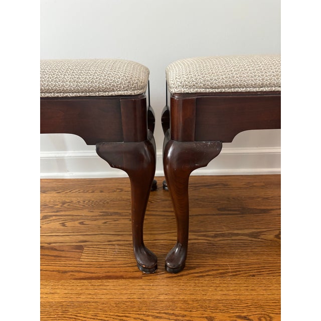 Queen Anne Late Twentieth Century Statton Old Towne Queen Anne Mahogany Footstools or Benches, a Pair For Sale - Image 3 of 10