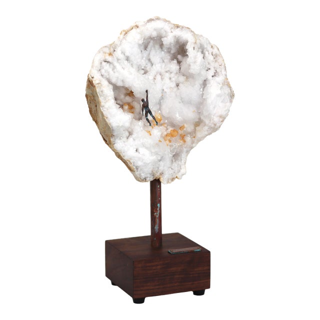 Climb 001 - Original Mixed Media Figurative Geode Sculpture for Table or Desk by Kevin Perrault For Sale