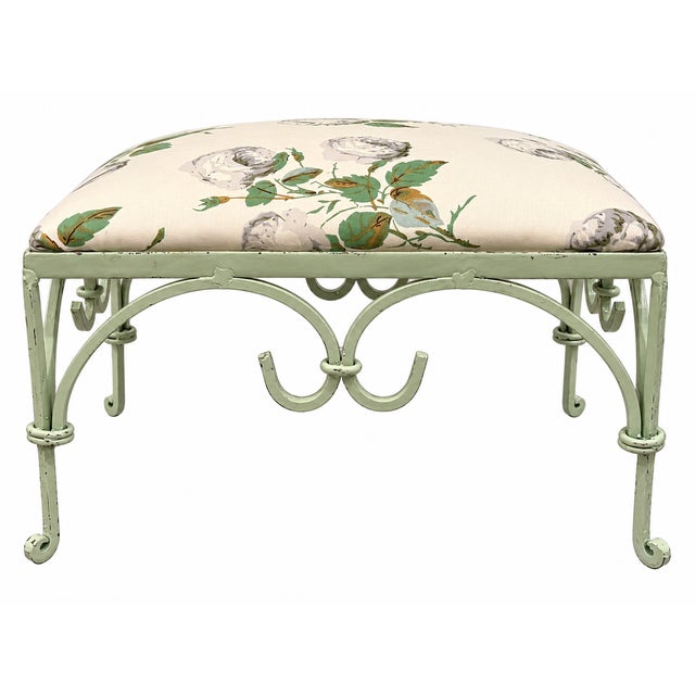 Vintage Iron Foot Stool With Colefax and Fowler “Bowood” Cotton Chintz Upholstered Cushion For Sale In Little Rock - Image 6 of 17
