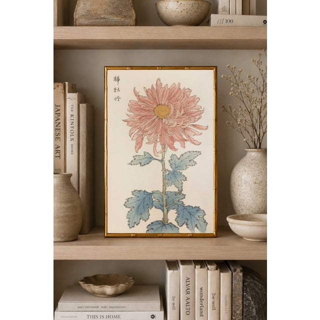Paper Pink Flower by Hasegawa, Vintage Japanese Botanical Art Print, 8" X 12" For Sale - Image 7 of 8
