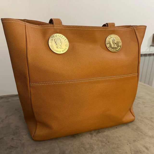 1990s Brown Leather and Fabric Tote Bag by Fendissime For Sale - Image 12 of 12