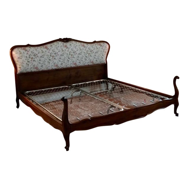 Vintage French Louis XV Style Carved Walnut Bedframe For Sale