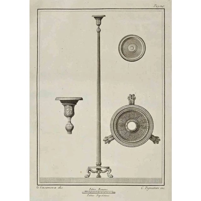 Ancient roman statue of herculaneum from the series "antiquities of herculaneum", is an original etching on paper realized...