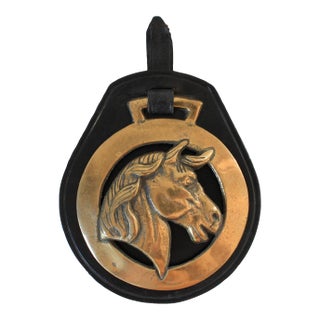 Vintage Brass Horse Medallion on a Leather Strap For Sale