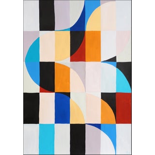 2024, Geometric Bauhaus Mosaic of "Color Bars in Ivory", Acrylic Painting on Watercolor Paper by Natalia Roman For Sale