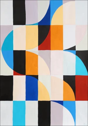 2024, Geometric Bauhaus Mosaic of "Color Bars in Ivory", Acrylic Painting on Watercolor Paper by Natalia Roman