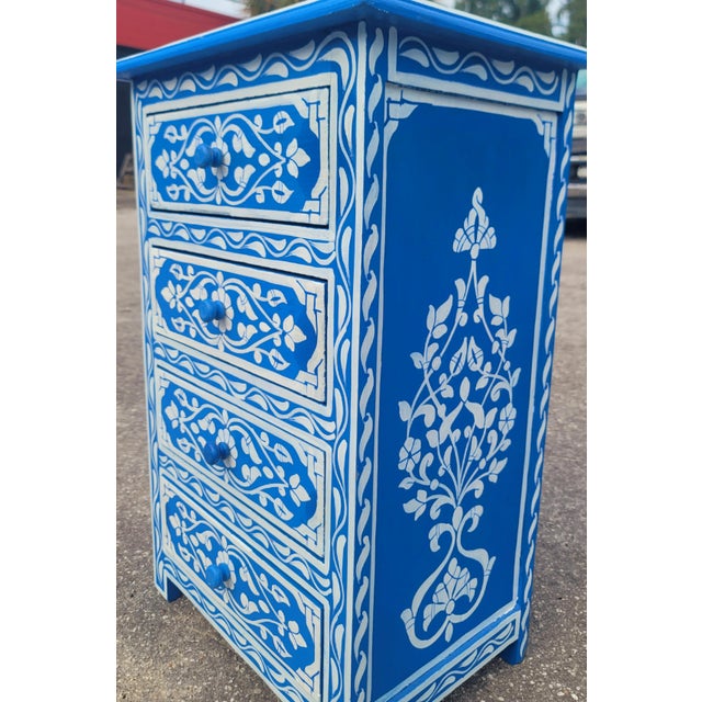 2020s Hand‑Painted Moroccan Nightstand / Blue and White Zoua9 Woodwork For Sale - Image 5 of 7