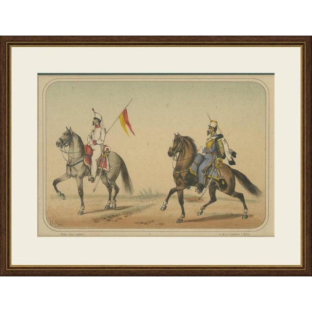 An original antique colour lithograph of Spanish cavalry, princess hussars, from the Album de la Caballería Española by...