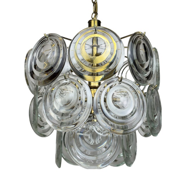 Vintage Glass Disc Chandelier, Italy 1970s For Sale