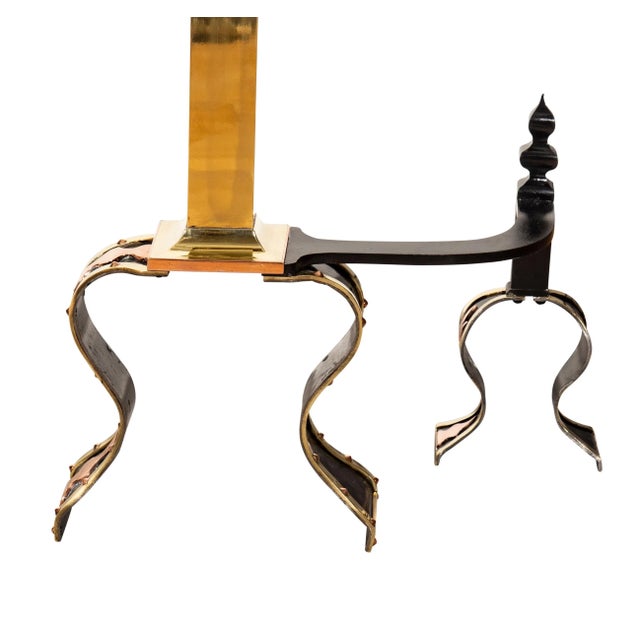 Arts & Crafts Brass, Iron and Copper Andirons - A Pair For Sale - Image 12 of 13