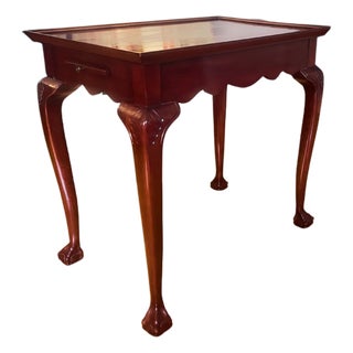 Vintage Queen Anne Style Mahogany Serpentine Gallery Tea Candle Tray Table For Sale