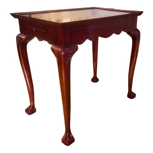 Vintage Queen Anne Style Mahogany Serpentine Gallery Tea Candle Tray Table For Sale