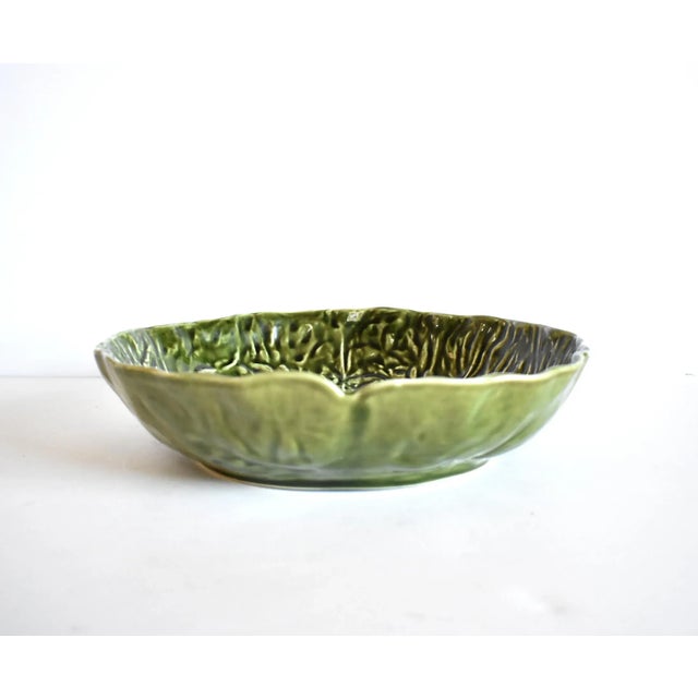 Shabby Chic Portuguese Majolica Cabbageware Leaf Serving Bowl For Sale - Image 3 of 6