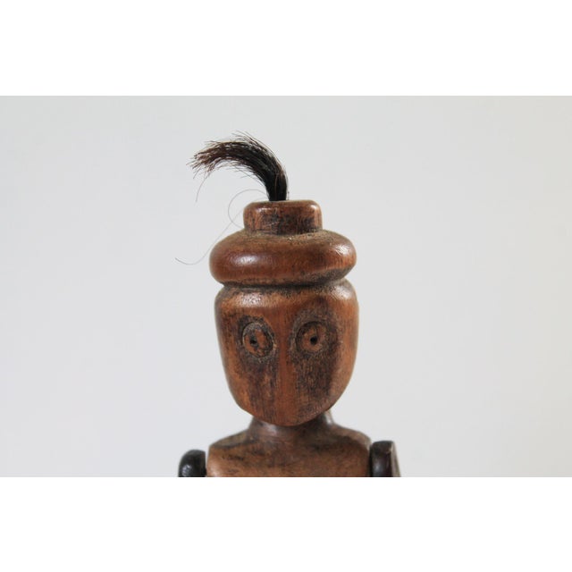 Brown Vintage African Folk Art Sculpture or Doll Carved From Wood and Dark Horn For Sale - Image 8 of 14