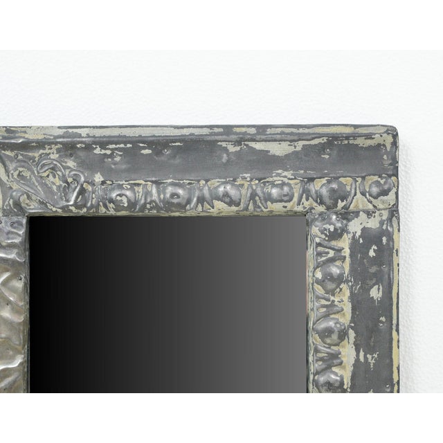 Traditional Handcrafted Mixed Black Silver Antique Tin Ceiling Wall Mirror For Sale - Image 3 of 6