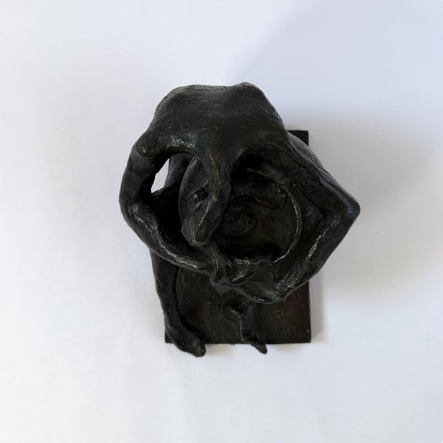 Metal Modernist Bronze Seated Figure With Bowl – Abstract Figurative Sculpture For Sale - Image 7 of 8
