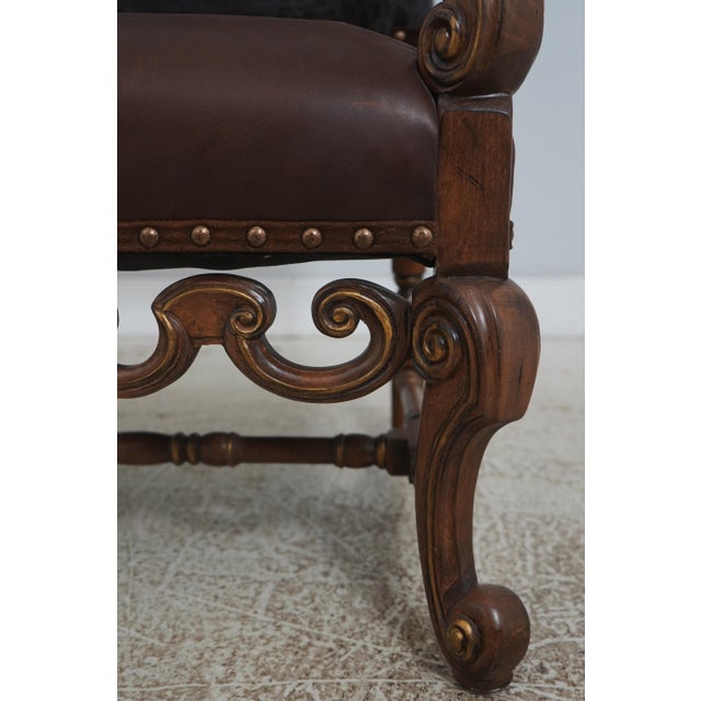 Century Leather & Wood High Back Armchair For Sale - Image 9 of 18