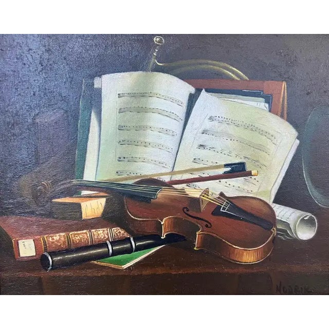 A finely rendered trompe-l’Œil still life attributed to Otto Rudolf Hessler ( German 1856- 1942) depicting a violin...