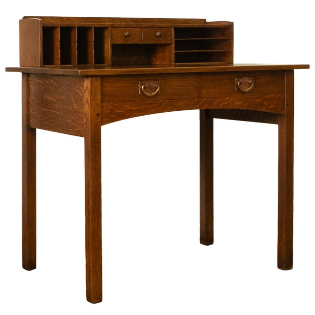 Stickley Antique American Arts & Crafts Mission Oak Gustav Stickley Postcard Desk 1905 For Sale - Image 4 of 12