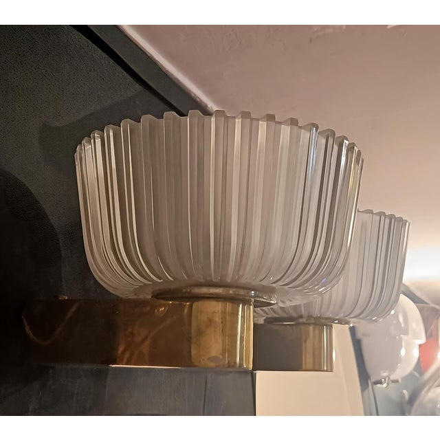 Metal Brass and Glass Wall Lamps by Archimede Seguso for Seguso, Italy, 1940s, Set of 2 For Sale - Image 7 of 11