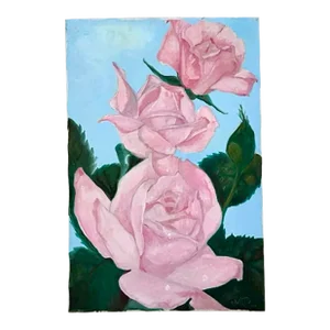 Vintage Boho Floral Still Life Oil on Canvas