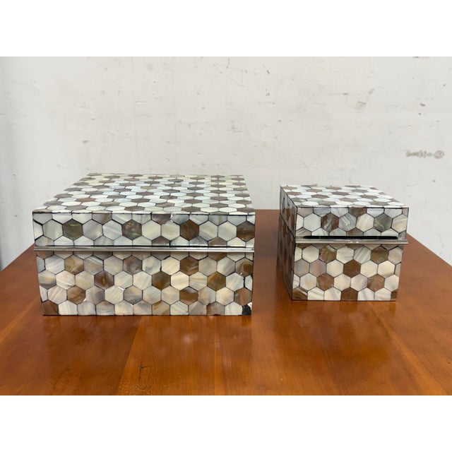 Contemporary Global Views Mother of Pearl Boxes, Set of Two For Sale - Image 3 of 12